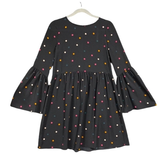NEW ASOS Fluted Bell Sleeve Polka Dot Skater Dress Black Semi Sheer Size 4 - Picture 1 of 7